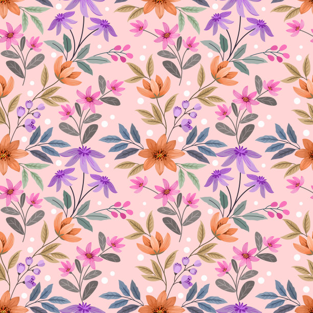 彩色手绘花卉无缝图案。图片下载