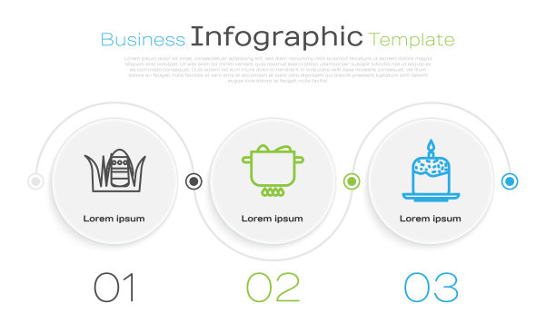 设置复活节彩蛋、火锅彩蛋、复活节蛋糕和蜡烛。业务信息模板。向量图片下载