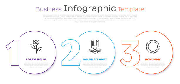 套线郁金香花，复活节兔子和太阳。业务信息模板。向量图片下载