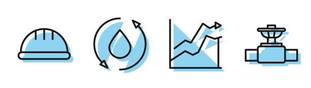 设置油价上涨、工人安全帽、降油、工业管道和阀门图标。向量图片下载