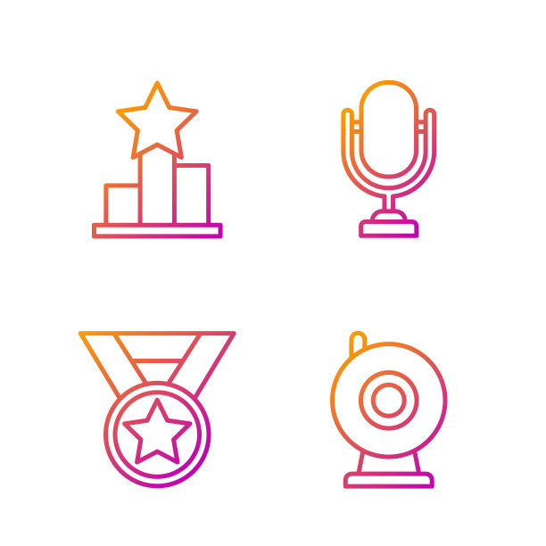 网络摄像头、奖章、星星和麦克风渐变色图标矢量素材图片下载