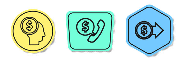 集商人策划思维、电话听筒和语音泡泡聊天、硬币与美元符号于一身。颜色的形状。向量图片下载