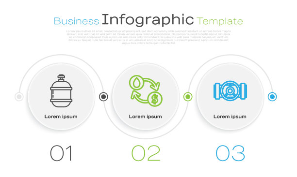设置管线丙烷气罐、换油、换水、转换及工业金属管道和阀门。业务信息模板。向量图片下载