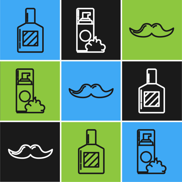 设置线须后水，胡子和剃须凝胶泡沫图标。向量图片下载