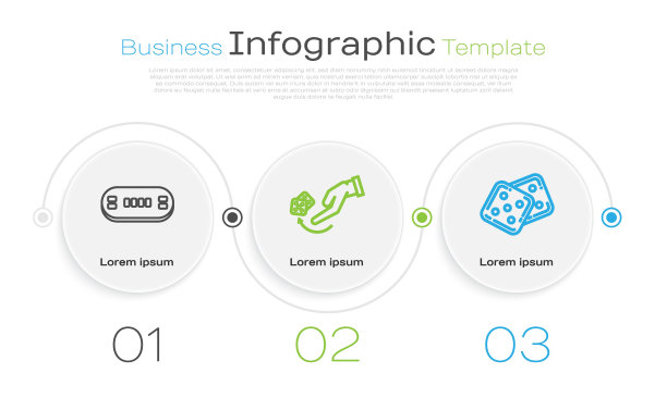 设置线牌桌，人手掷骰子和游戏骰子。业务信息模板。向量图片下载