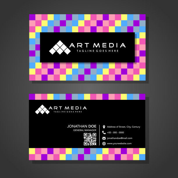 马赛克名片设计模板与黑色背景图片下载