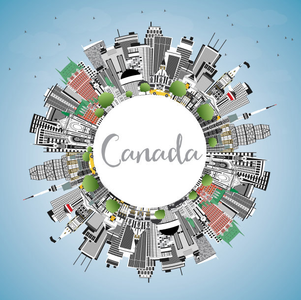 加拿大城市天际线与灰色的建筑，蓝天和复制空间。图片下载