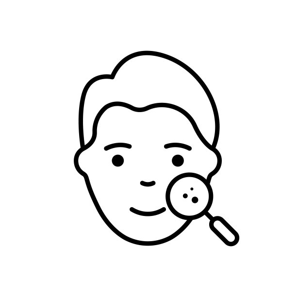 皮肤病学检查男子皮肤线图标。检查男孩皮肤脸与放大镜线性象形图。面部皮肤护理轮廓图标。可编辑的中风。孤立的矢量图图片下载