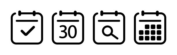 日历图标集。安排一个会议。规划师的迹象。最后期限。日历符号为您的网站设计，标志，应用程序，UI。矢量线图标的业务和广告图片下载
