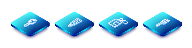 设置等距线手镜，乳霜，化妆品管，须后水瓶子雾化器和发刷图标。向量图片下载