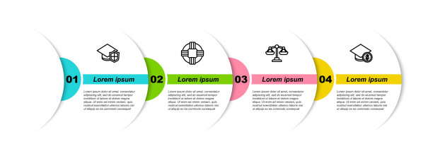 设置有盾，救生圈，正义天平和硬币的刻度帽。业务信息模板。向量图片下载
