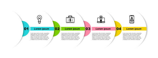 设置线路头与灯泡，公文包和钱，轻美元笔记本电脑和启动项目概念。业务信息模板。向量图片下载