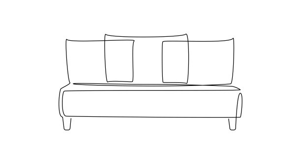 现代舒适的家具沙发家居室内时尚斯堪的纳维亚风格轮廓轮廓线。简单的直线轮廓的沙发。画矢量图图片下载