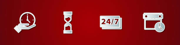 设置时钟，旧沙漏，24小时和日历和时钟图标。向量图片下载