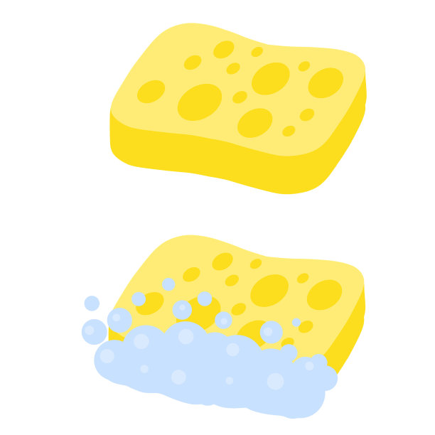 海绵泡沫。厨房和浴室元素的集合。平的卡通插图。黄色清洁工具。洗衣粉和肥皂图片下载