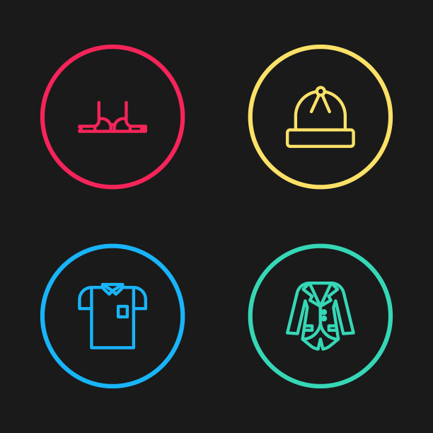 设置线Polo衫，运动夹克或夹克，冬季帽子和文胸图标。向量图片下载