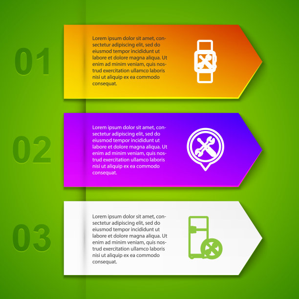 设置智能手表服务、位置、冰箱和手腕。业务信息模板。向量图片下载