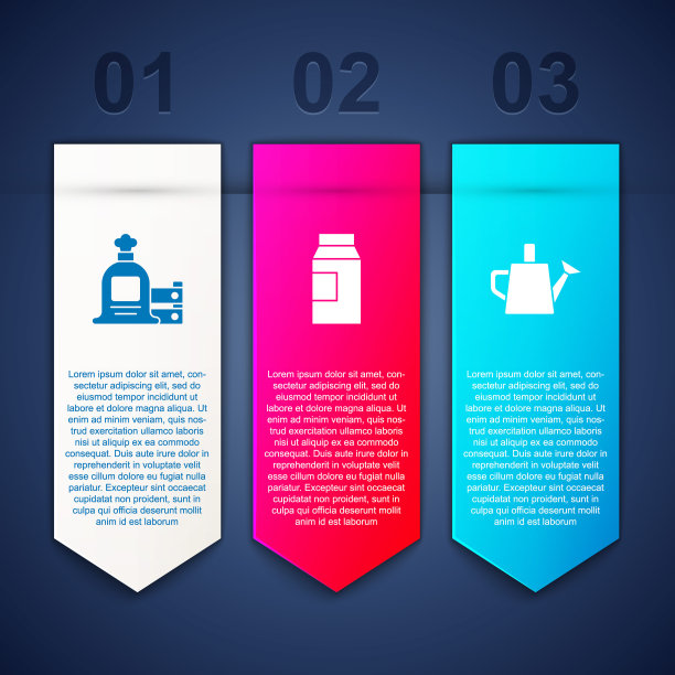 装满袋子和木盒，牛奶和喷壶用纸包装。业务信息模板。向量图片下载