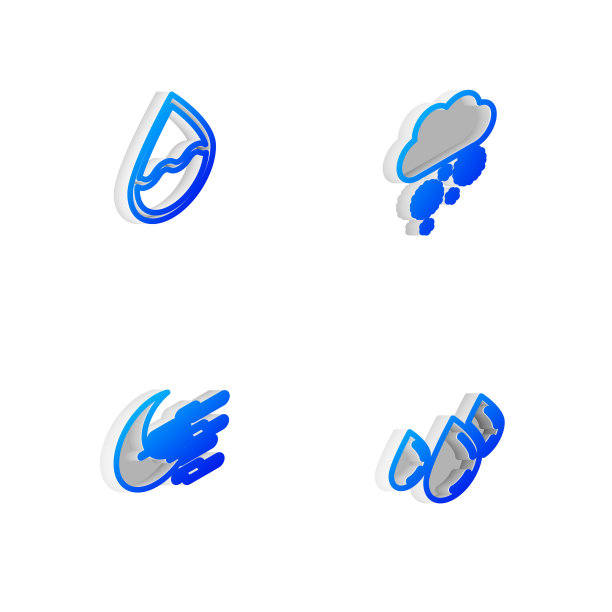 设置等距线云与雪，水滴，雾和月亮和图标。向量图片下载