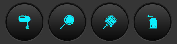 设置电动搅拌机、煎锅和手动咖啡研磨机图标。向量图片下载