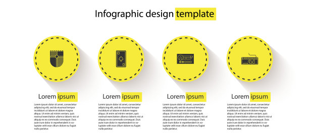 设置游戏盾牌，打方块牌，创建帐户界面和电脑键盘。业务信息模板。向量图片下载