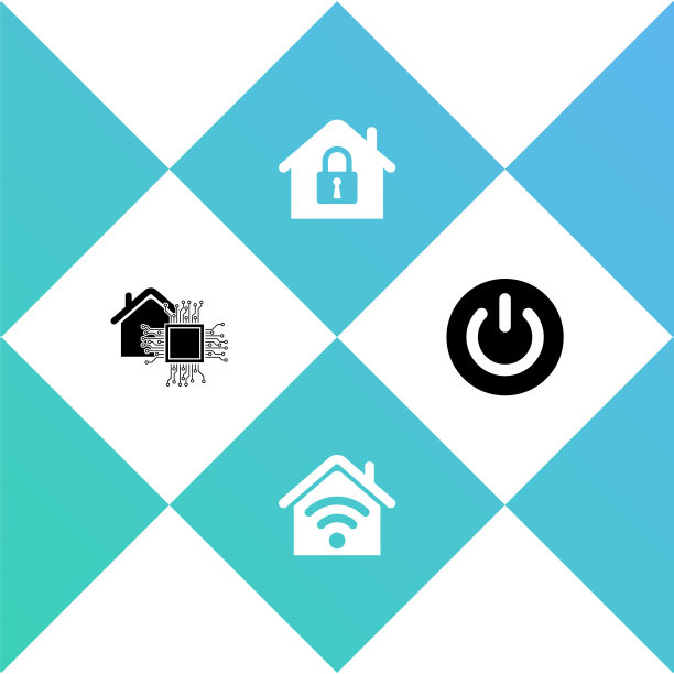 设置智能家居，有wi-fi，房子在保护和电源按钮图标。向量图片下载