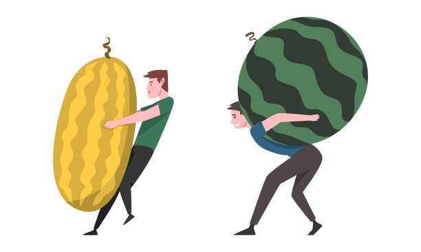 小男人携带巨大的西瓜和瓜向量集图片下载