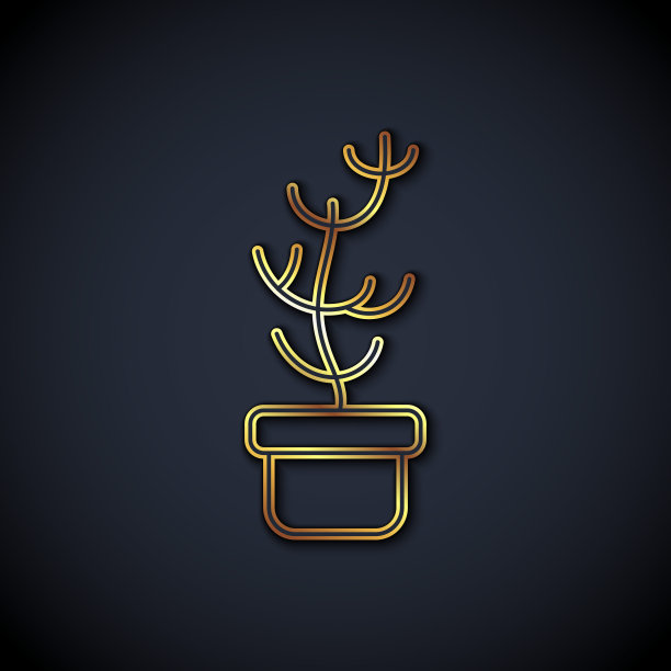 金线外来的热带植物在花盆图标孤立在黑色背景上。向量图片下载