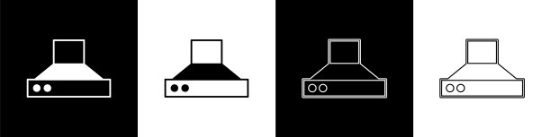 设置厨房提取风扇图标孤立在黑白背景上。炊具罩。厨房排气。家用电器。向量图片下载