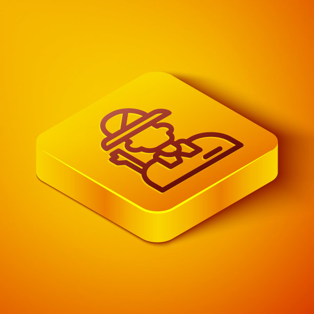 等距线猎人图标孤立在橙色背景上。黄色正方形按钮。向量图片下载