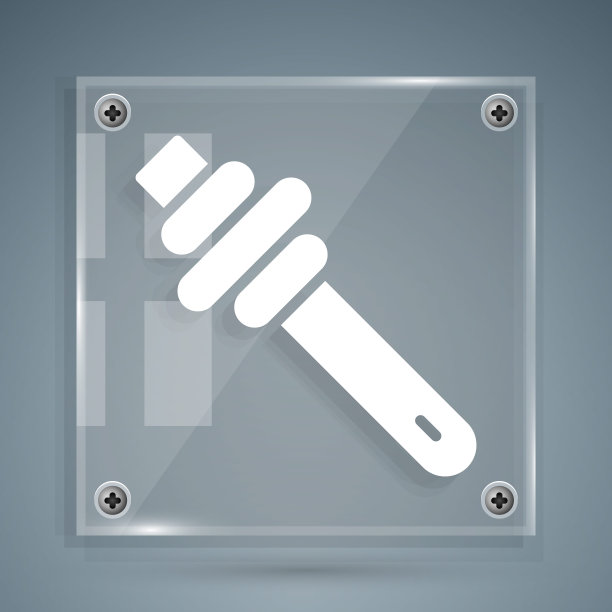 白色蜂蜜勺杆图标孤立在灰色背景上。蜂蜜包。方形玻璃面板。向量图片下载