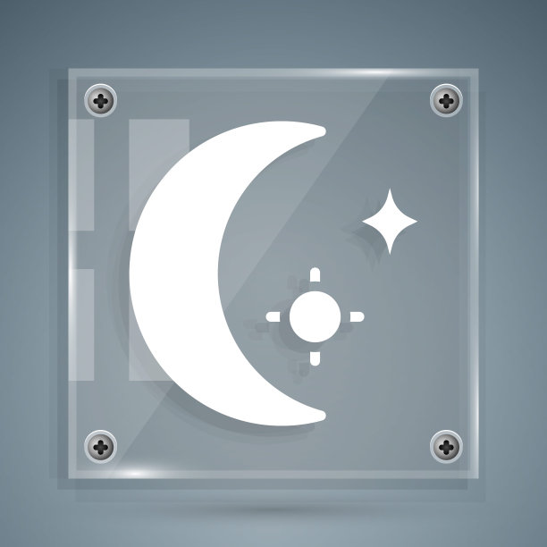 白色的月亮和星星图标孤立在灰色背景上。多云的夜晚的迹象。睡眠的梦想的象征。满月。晚上或睡觉时间标志。方形玻璃面板。向量图片下载