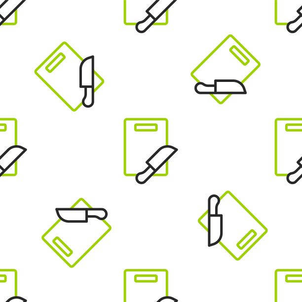 线切割板和刀图标孤立无缝模式上的白色背景。切菜板的象征。餐具的象征。向量图片下载