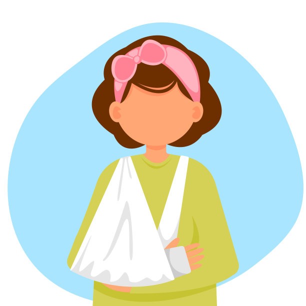 胳膊断了的小女孩。治疗骨折概念、断臂石膏、儿童用药。平面风格的矢量插图。图片下载