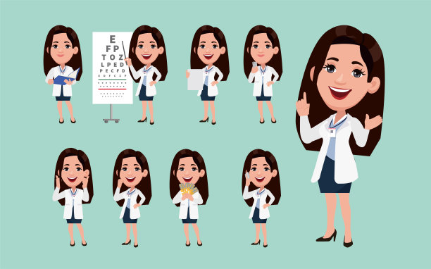 不同姿势的医生。向量图片下载