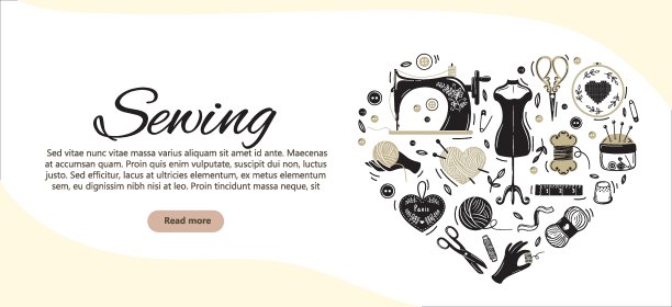 矢量插图概念缝纫，手工，配件，刺绣，工艺。网页横幅和宣传材料的横幅模板。图片下载