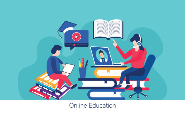 在线教育和家庭教育相关矢量平面插图设计图片下载