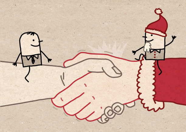 卡通圣诞老人和商人在一次大握手图片下载