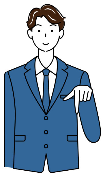 一个可爱的西装男面带微笑，手指着下面的方向。业务人员插图矢量图片下载