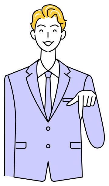 一个可爱的西装男面带微笑，手指着下面的方向。业务人员插图矢量图片下载