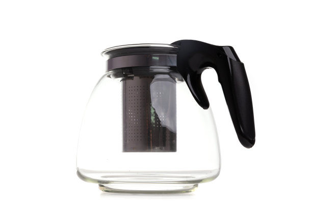 白底黑柄玻璃茶壶，空茶壶图片下载