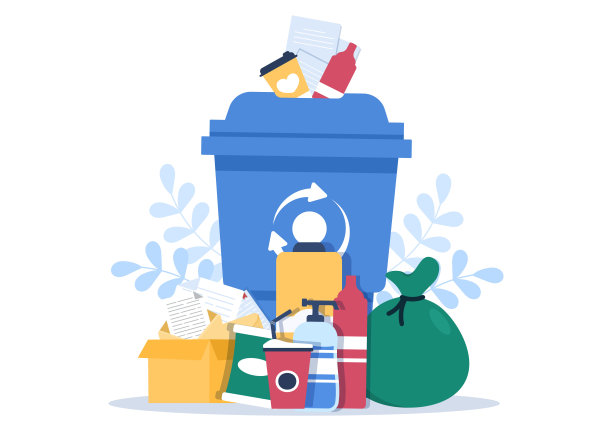 回收过程与垃圾有机，纸或塑料，以保护生态环境适合横幅，背景，和网络在平面插图图片下载
