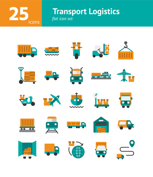 运输物流平面图标集。向量和插图。图片下载