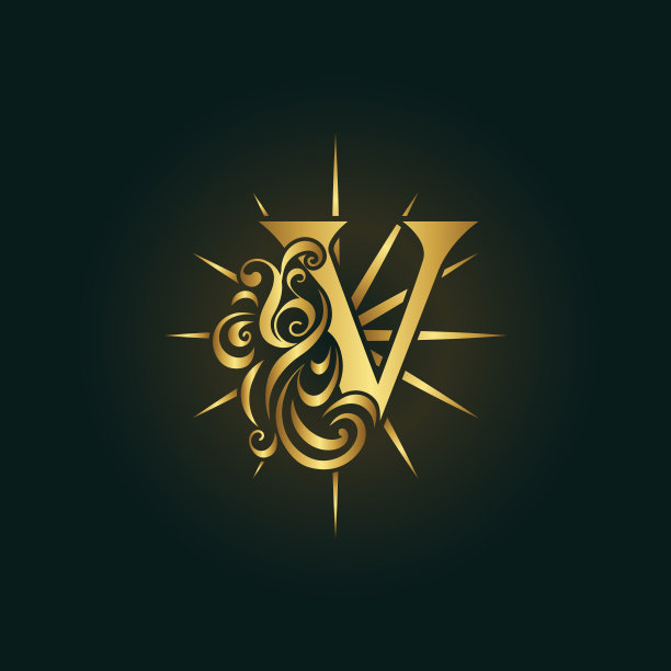 字母v发光的金色组合。明亮的星星和光线。精美的书法的标志。创造性的艺术设计。奢侈模板品牌名称，名片，精品店，餐厅，俱乐部。矢量图图片下载
