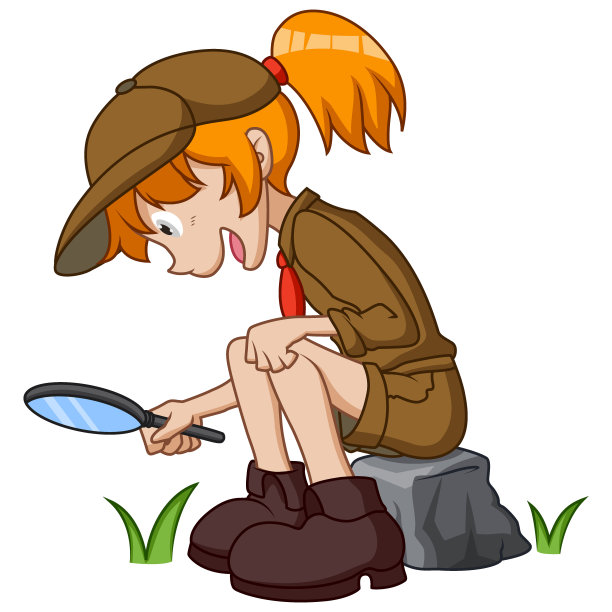 拿着放大镜坐着的女童子军图片下载