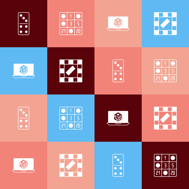 设置流行艺术多米诺骨牌，宾果卡，游戏骰子和棋盘游戏图标。向量图片下载