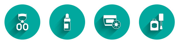 设置睫毛夹，精油瓶，防晒霜管和指甲油图标的瓶子长阴影。向量图片下载