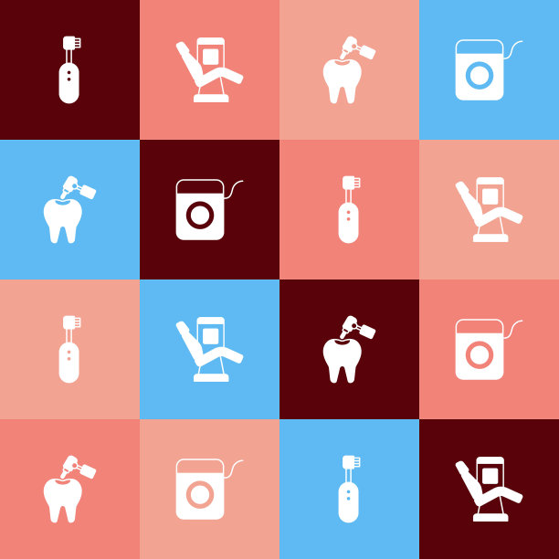 设置流行艺术电动牙刷，医用牙科椅，蛀牙和牙钻，牙线图标。向量图片下载