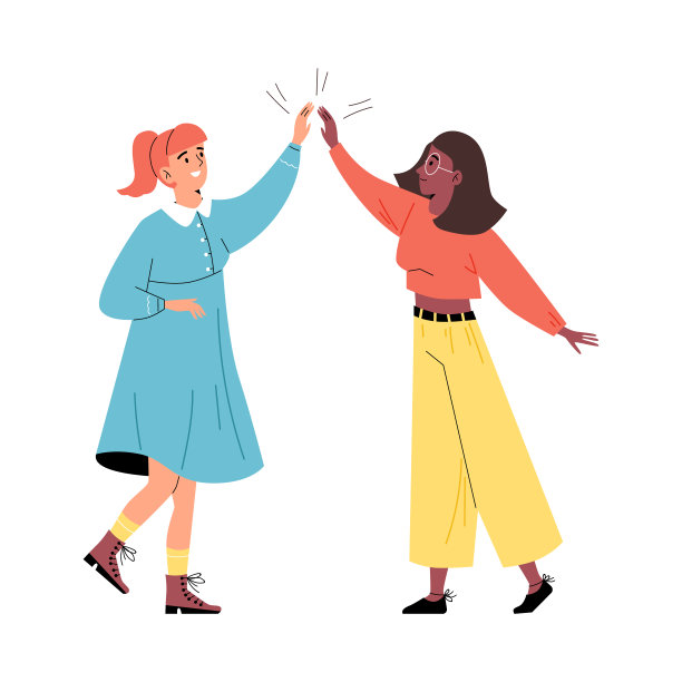 女生问候时以非正式的举手击掌手势平矢量插图孤立。图片下载