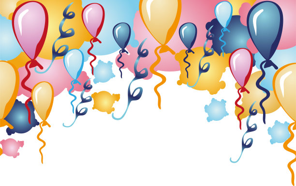 节日飘着气球，飘着彩带。生日狂欢，圣诞派对，新年装饰透明气球图片下载